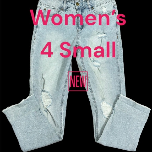 Women's Seven7 4 Small Jean Crop Destroyed Jeans Blue Stretch Rolled Hem NWT - Picture 2 of 13